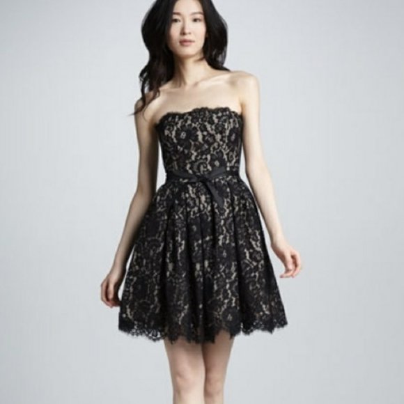 Neiman Marcus Robert Rodriguez Black Lace Strapless Fit & Flare Party Dress S - Picture 1 of 16